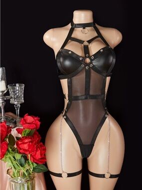 Black Strappy Mesh Teddy Bodysuit - Women Intimates & Sleepwear